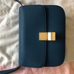 Celine medium Box bag in blue grained leather